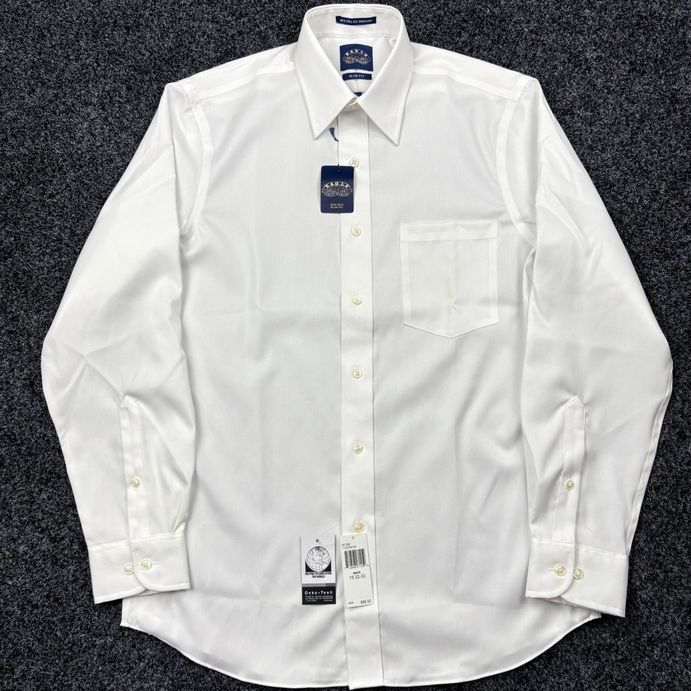 NWT Eagle Shirtmakers Mens 15 32/33 White Non-Iron 80s Two Ply Pinpoint Slim